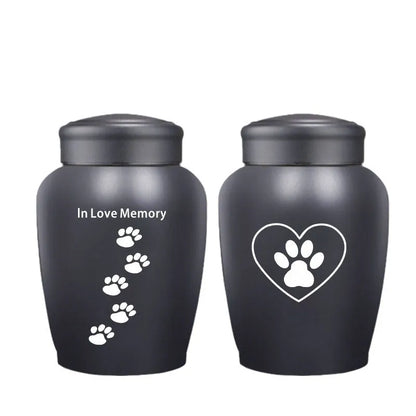 Stainless steel funerary urn with hand-painted Chinese design, large 2500ml capacity.