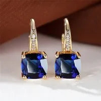 Square zircon inlaid geometric ear hooks in Korean style with electroplated finish
