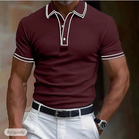 Men's loose striped summer t-shirt in polyester fabric with short sleeves for casual wear
