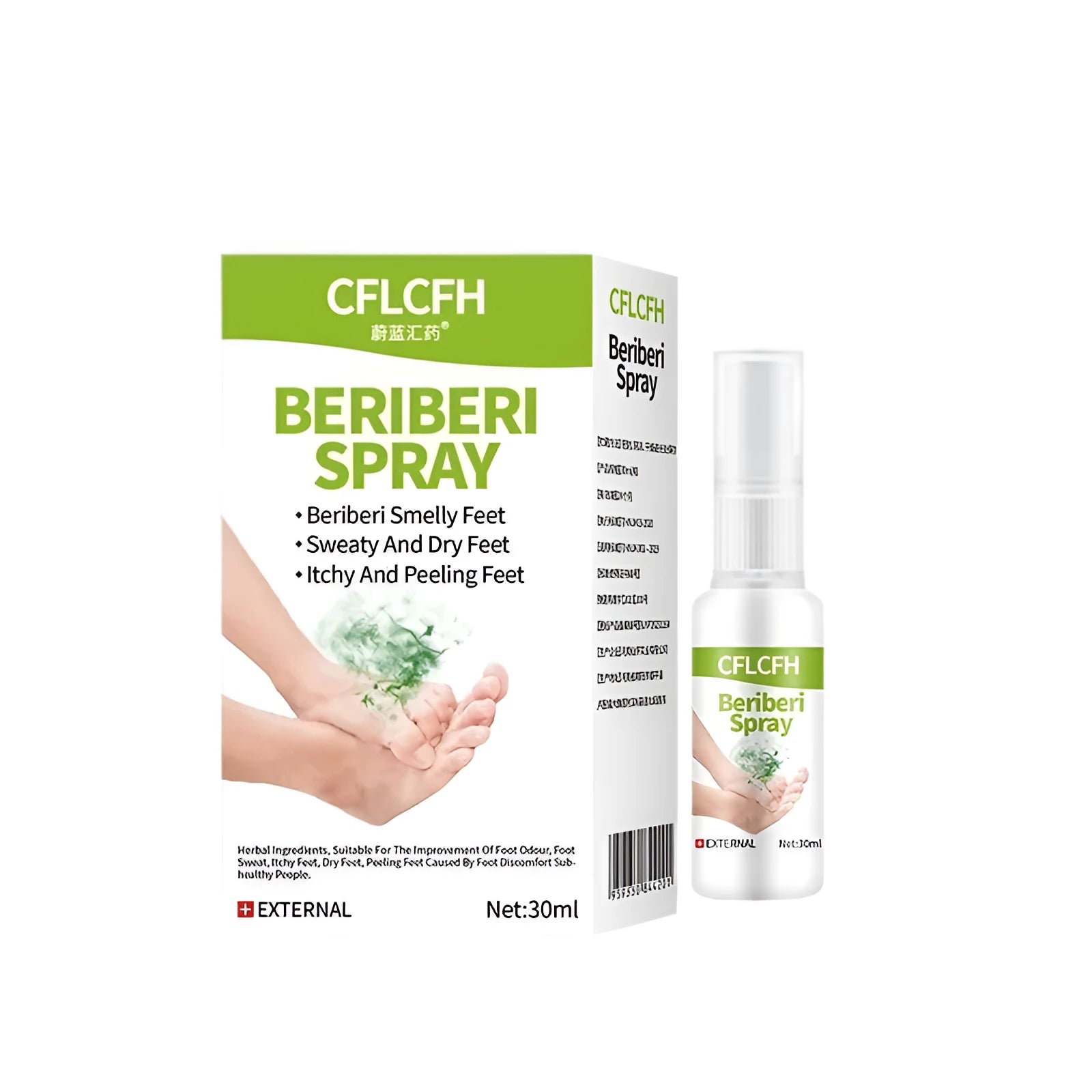 30ml foot odour spray bottle with English labelling for foot freshness
