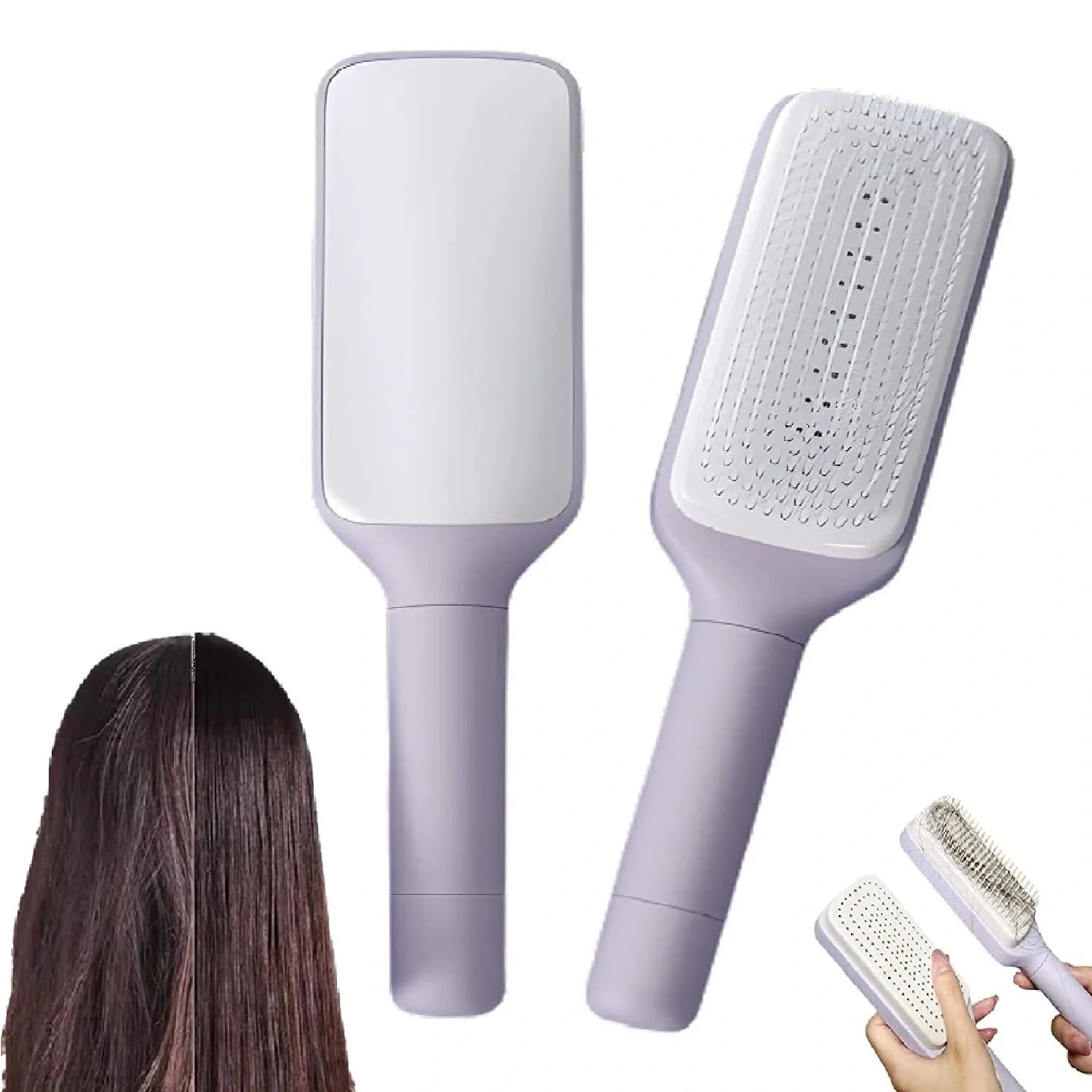 4 In 1 Self Cleaning Hair Brush with ergonomic handle and scalable rotate lifting feature