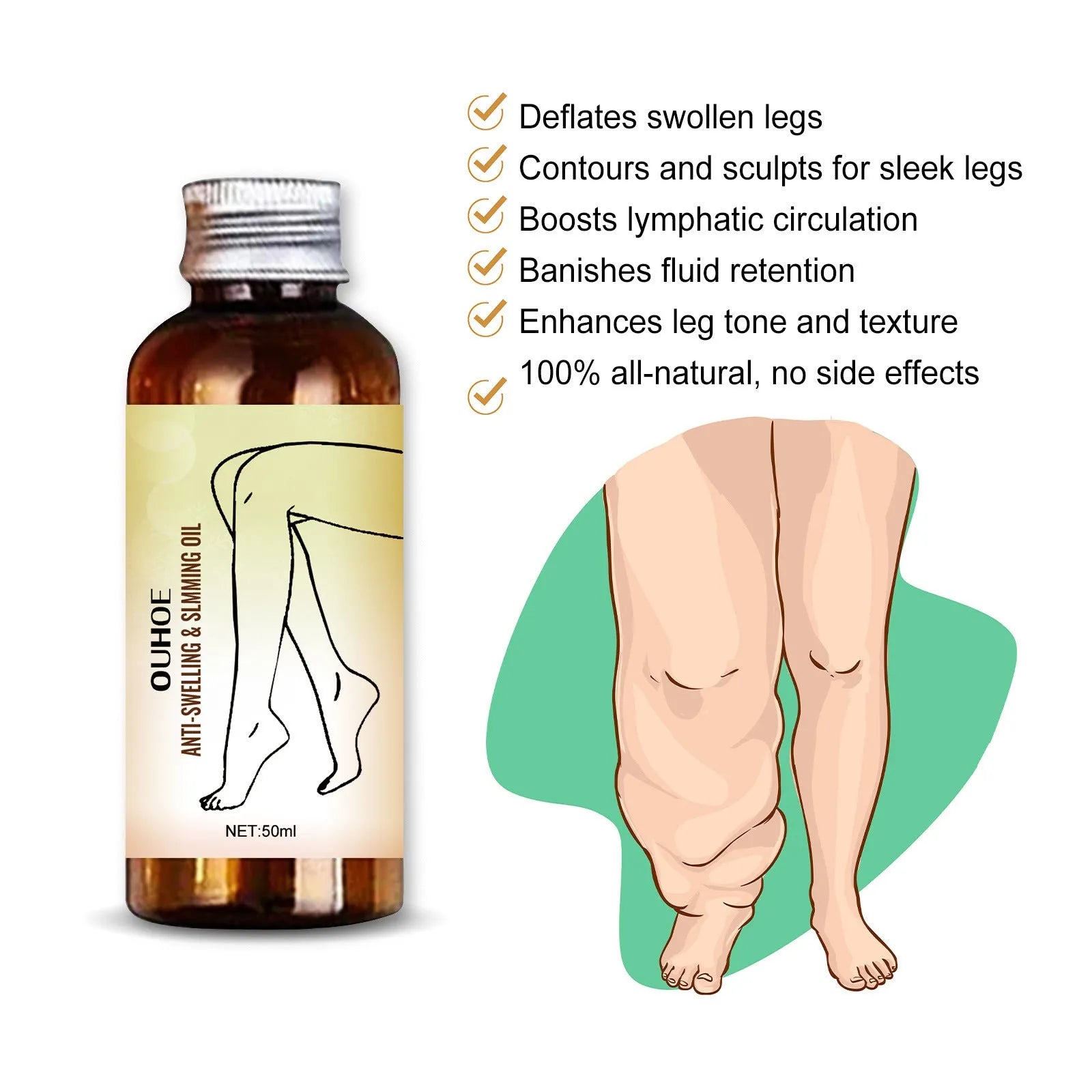 50ml bottle of essential oil for body moisturization and leg massage with botanical extracts