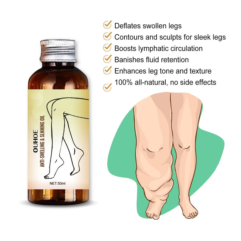 Essential oil for moisturizing body skin care leg massage with cassia seed, capsaicin, and ginger extracts in a 50ml bottle suitable for universal skin types