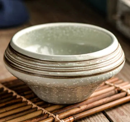 Ceramic tall bowl with Edo pattern, 15cm height, microwave-safe porcelain for soups and noodles