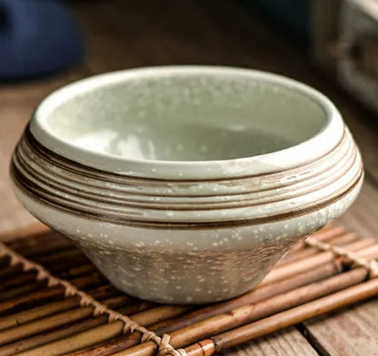 Ceramic tall bowl with Edo pattern, 15cm height, microwave-safe porcelain for soups and noodles