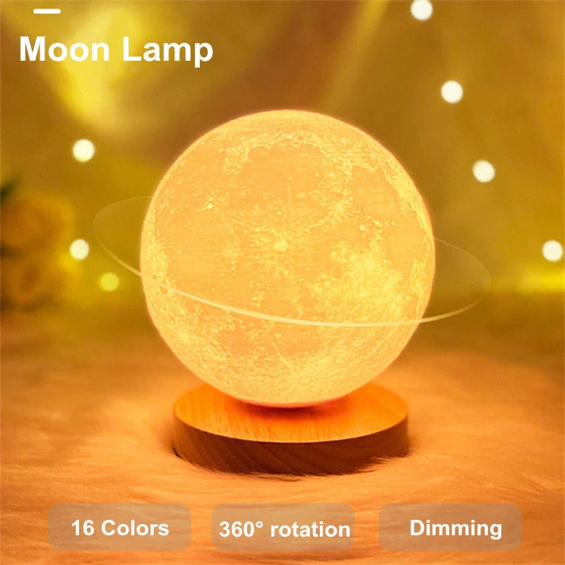 3D Magnetic Floating Levitating Moon Lamp with remote control on oak base