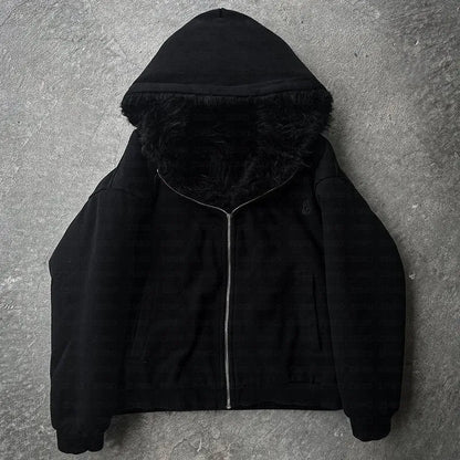 Casual baggy polyester coat in black or white with long sleeves