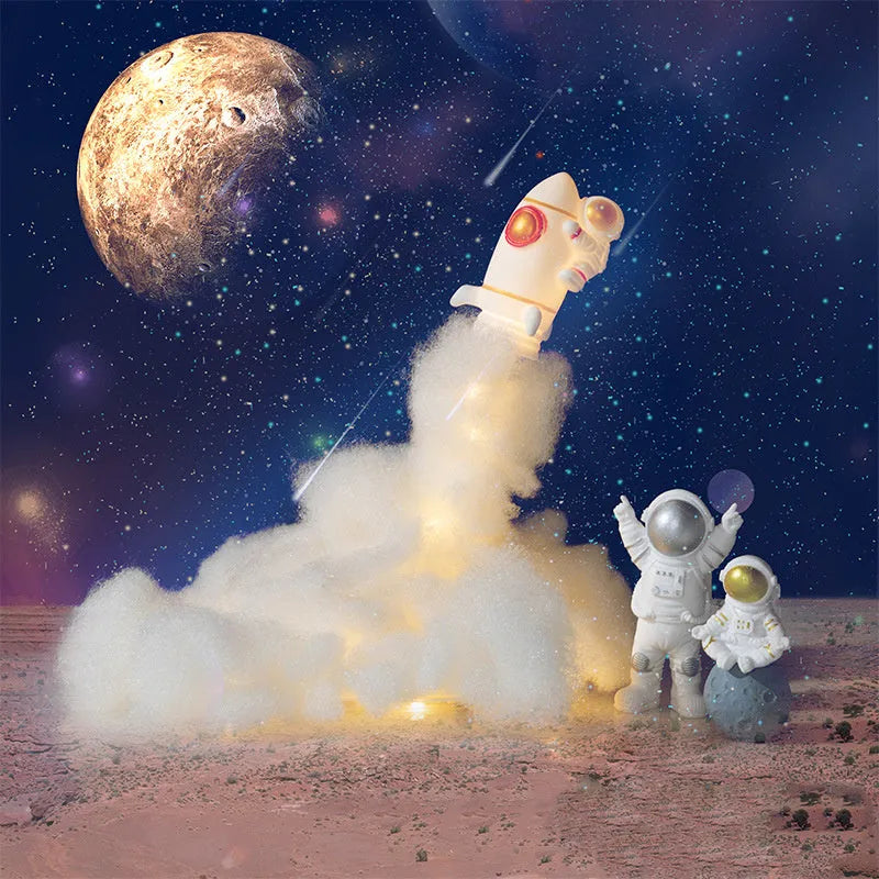 DIY astronaut rocket night light material kit with LED string lights for creative desktop decoration assembly