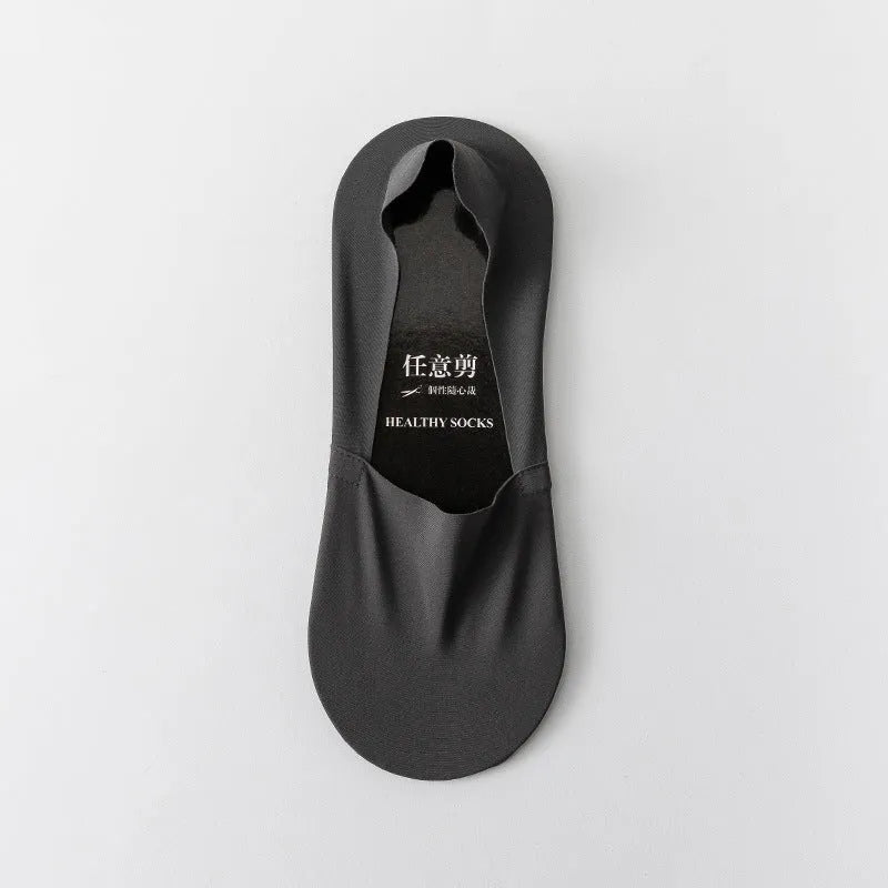 Men's invisible seamless low-cut socks in pure cotton ice silk fabric showing colour options