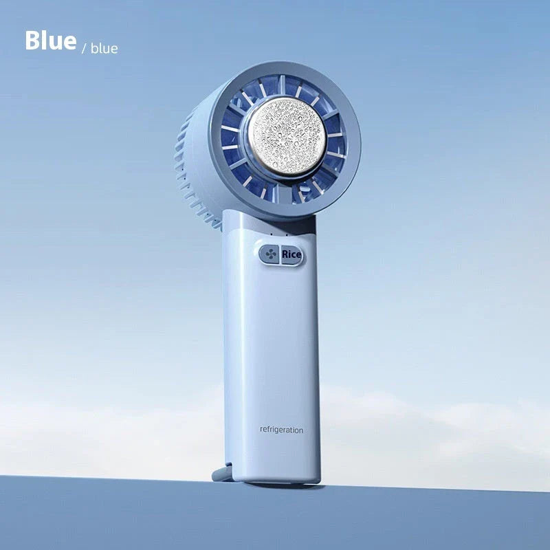 Powerful handheld turbo fan with ice-cooling technology for portable, refreshing airflow anytime