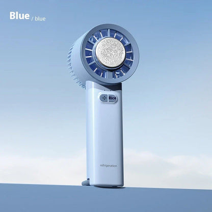 Powerful handheld turbo fan with ice-cooling technology for portable, refreshing airflow anytime