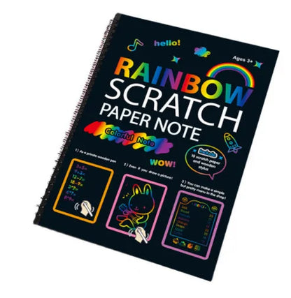 Children's large scratch art paper showing colourful patterns revealed through scraping