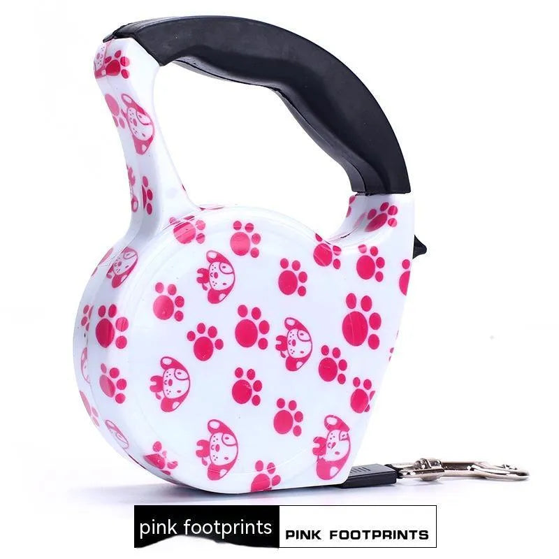 Automatic retractable dog leash, 5 m long, 1 cm wide, plastic, in a choice of printed designs