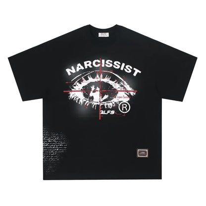 Black and white pure cotton t-shirt with retro hip hop gothic letter pattern