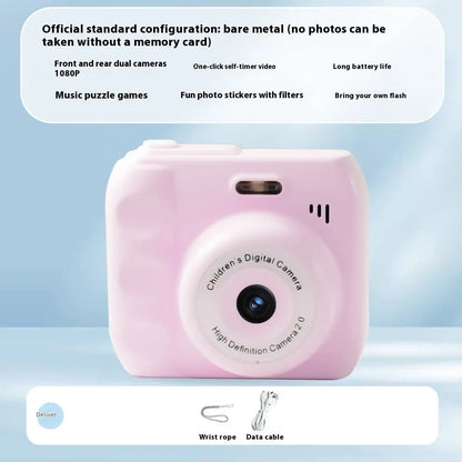 Children's Campus MINI HD digital camera in black, 1920x1080 video, food grade ABS, about 120g, with data cable and manual