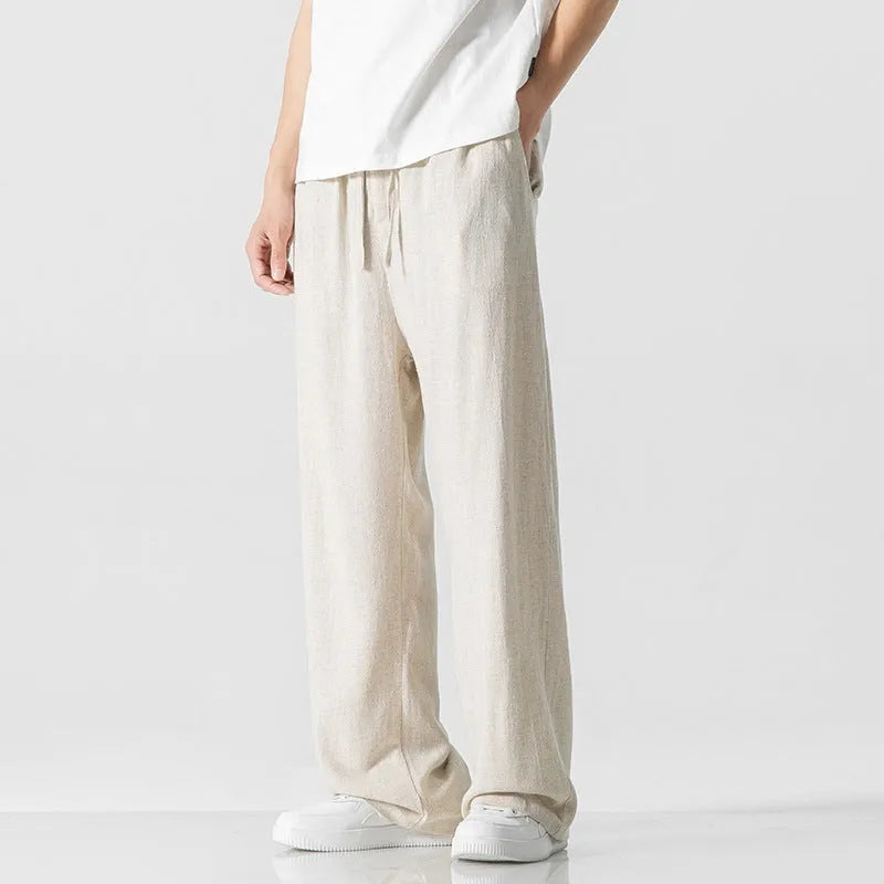 Men's bamboo fibre cropped trousers with drawstring waist in straight-leg cut