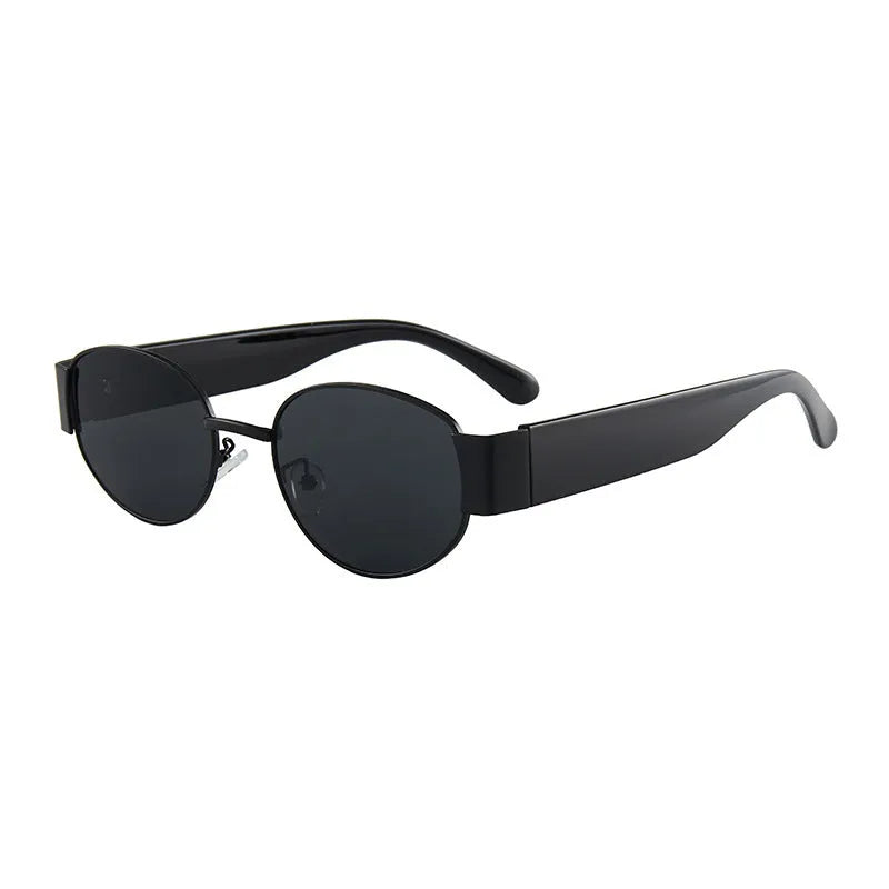 Small round sunglasses with plastic and metal frame, AC lenses, and UV400 anti-UV grade, shown in gold or silver colour options