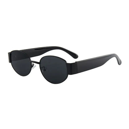 Small round sunglasses with plastic and metal frame, AC lenses, and UV400 anti-UV grade, shown in gold or silver colour options