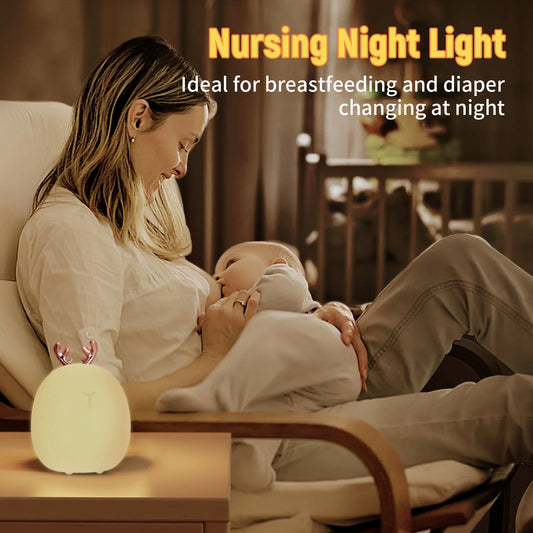 Adjustable silicone baby night light with touch control in adorable deer and rabbit designs