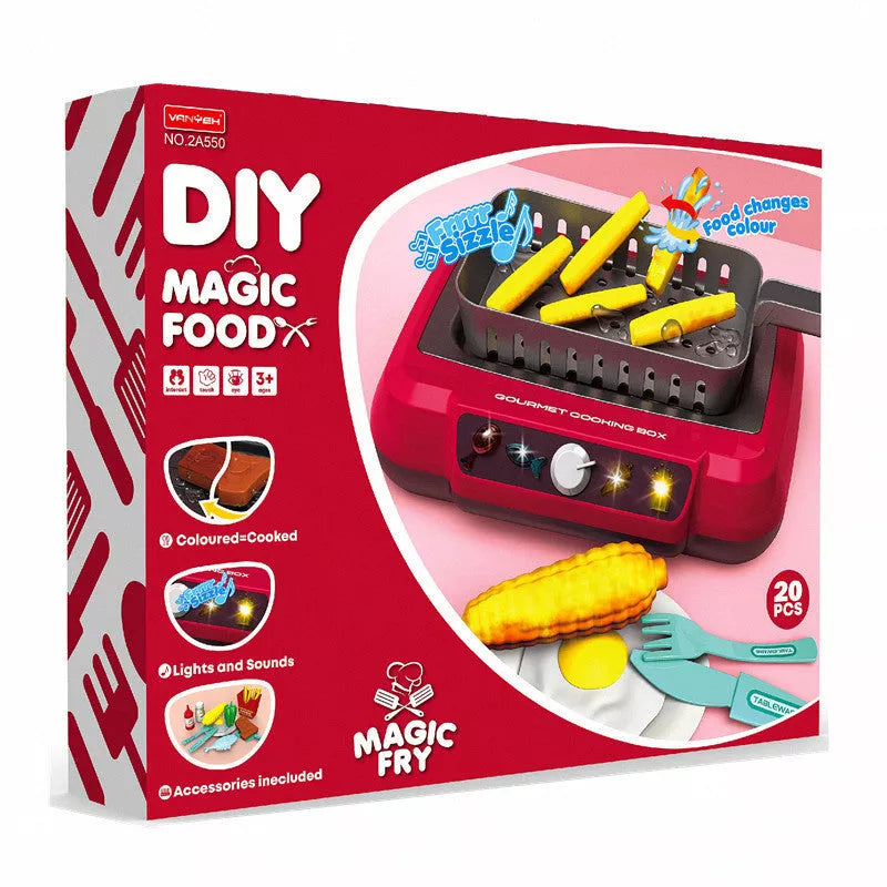 Children's induction kitchen toy set with colour-changing food feature, red and blue options