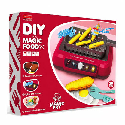 Children's induction kitchen toy set with colour-changing food feature, red and blue options