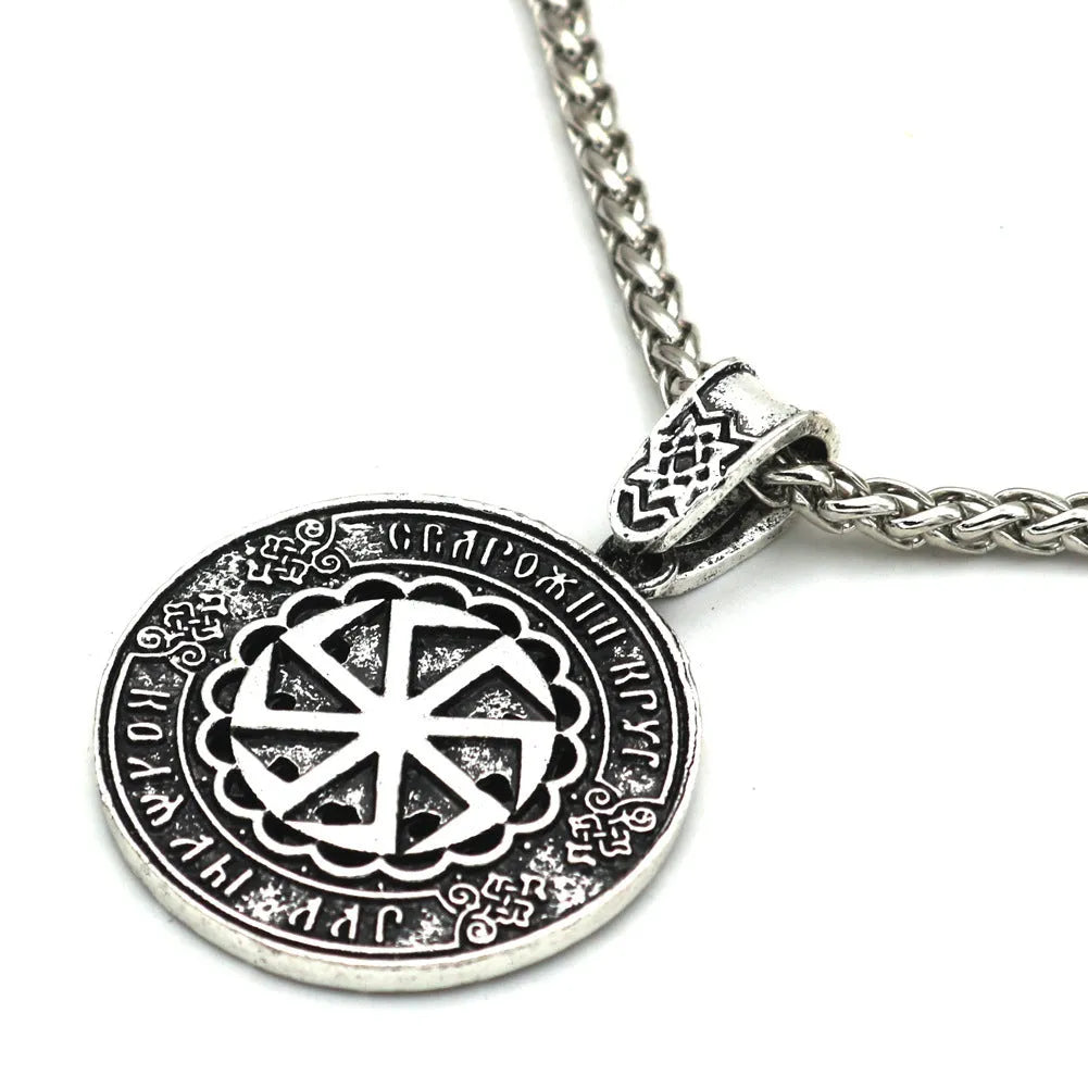Lunavin ODing text pendant on antique silver snake chain and separate leather cord