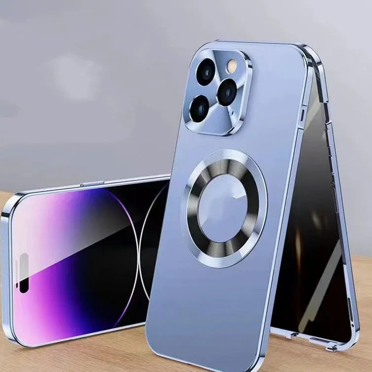 Magnetic iPhone case with metal clip in black, blue, gold, purple or silver colours