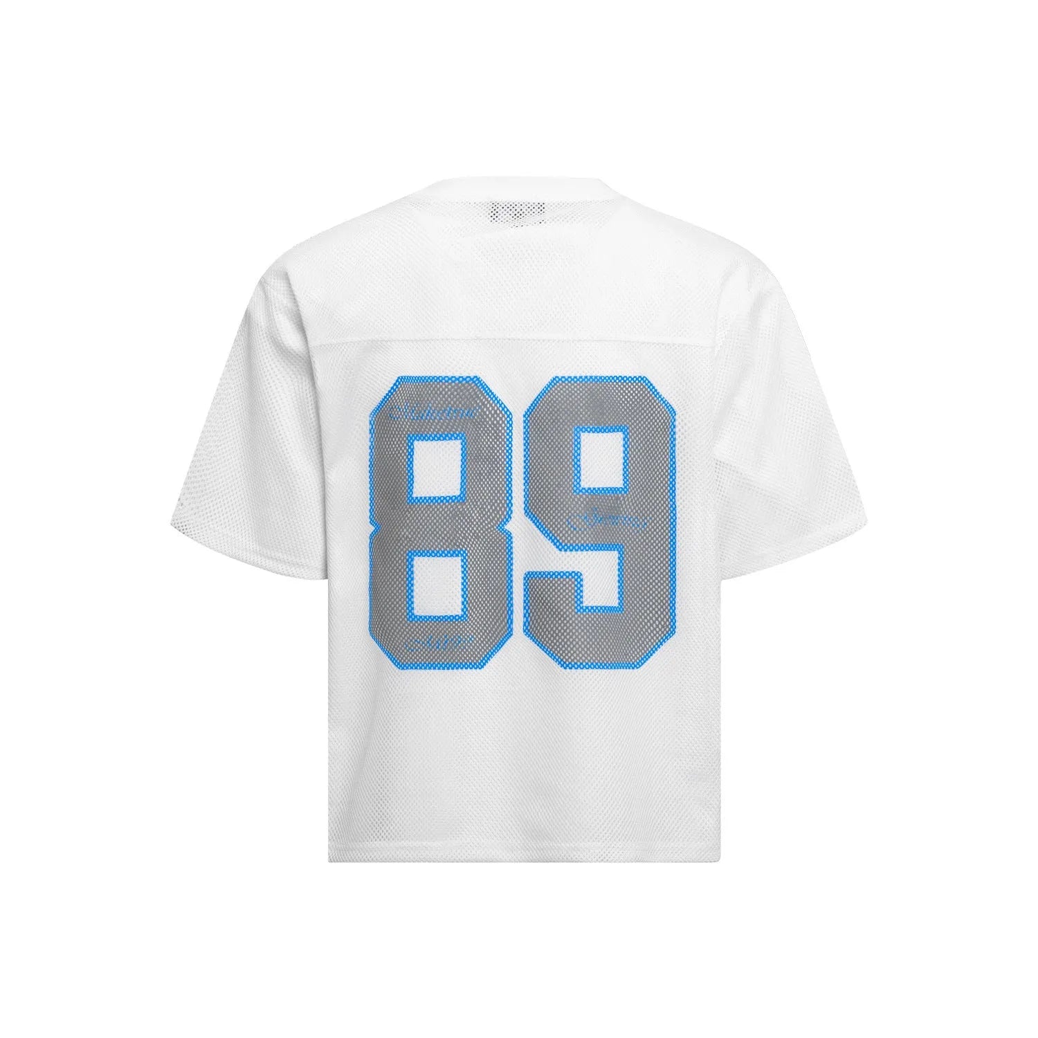 Black loose-fit casual T-shirt with white alphanumeric graphic printing on the front.