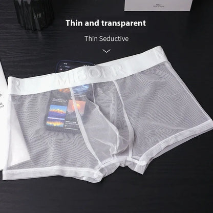 Men's thin flat-knit boxer shorts in black, showing the minimalist design and soft texture of the quick-dry fabric.