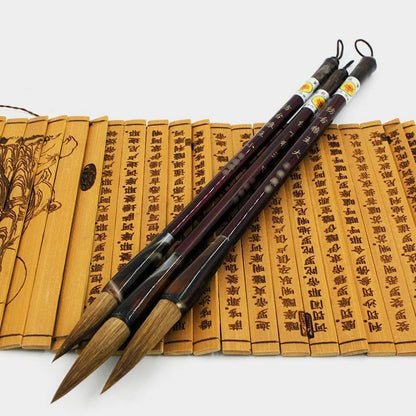 Traditional Chinese calligraphy brush set with wolf hair bristles and steel ferrule construction