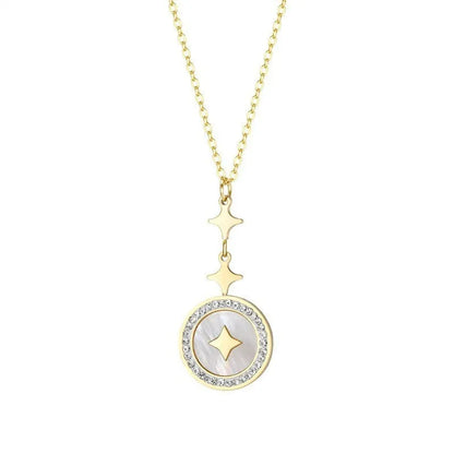 Titanium steel necklace with hexagonal star pendant on O-ring chain in gold finish