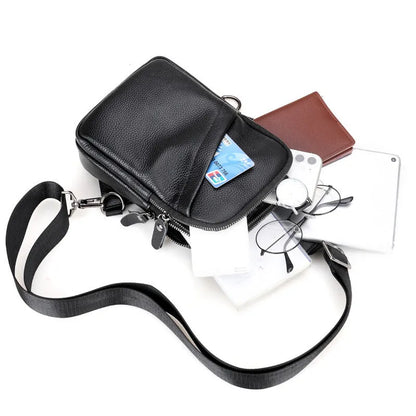 Men's genuine leather crossbody shoulder bag in urban simplicity style with chest bag design