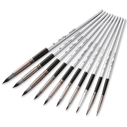 10-piece nylon watercolour oil painting brush set with wooden handles, silver-grey rods, 20-23cm