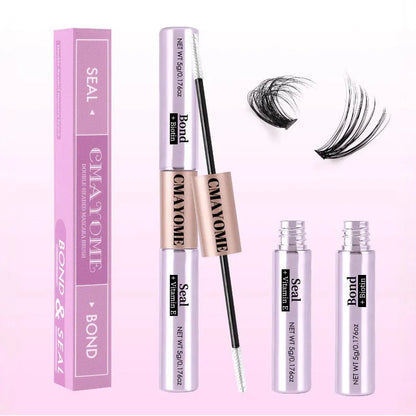 Double-headed eyelash glue tube with two applicator tips for precise lash application.