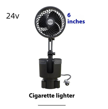 Car water cup holder fan in ABS, 4-inch or 6-inch size, with 12V, 24V, or 5V USB power options