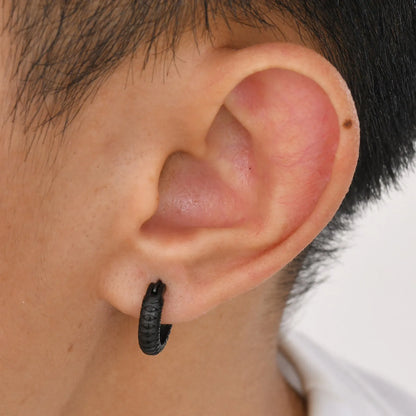 Stainless steel snake pattern earrings in black or gold finish showing textured design