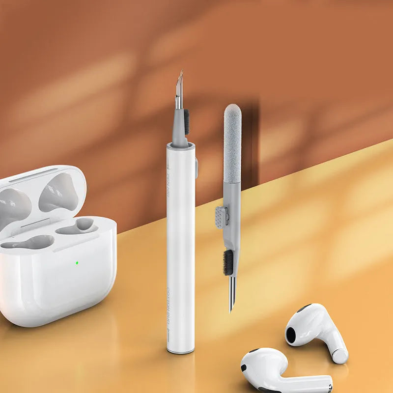 3-in-1 headphone cleaning pen with metal pick, sponge tip and brush for electronic device maintenance