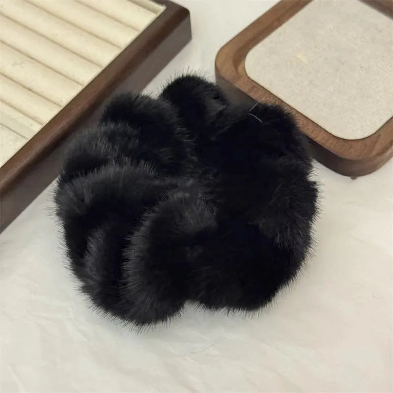 Large intestine coil hair band in mink-like waterproof fabric on a white background.