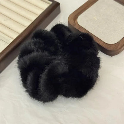 Large intestine coil hair band in mink-like waterproof fabric on a white background.