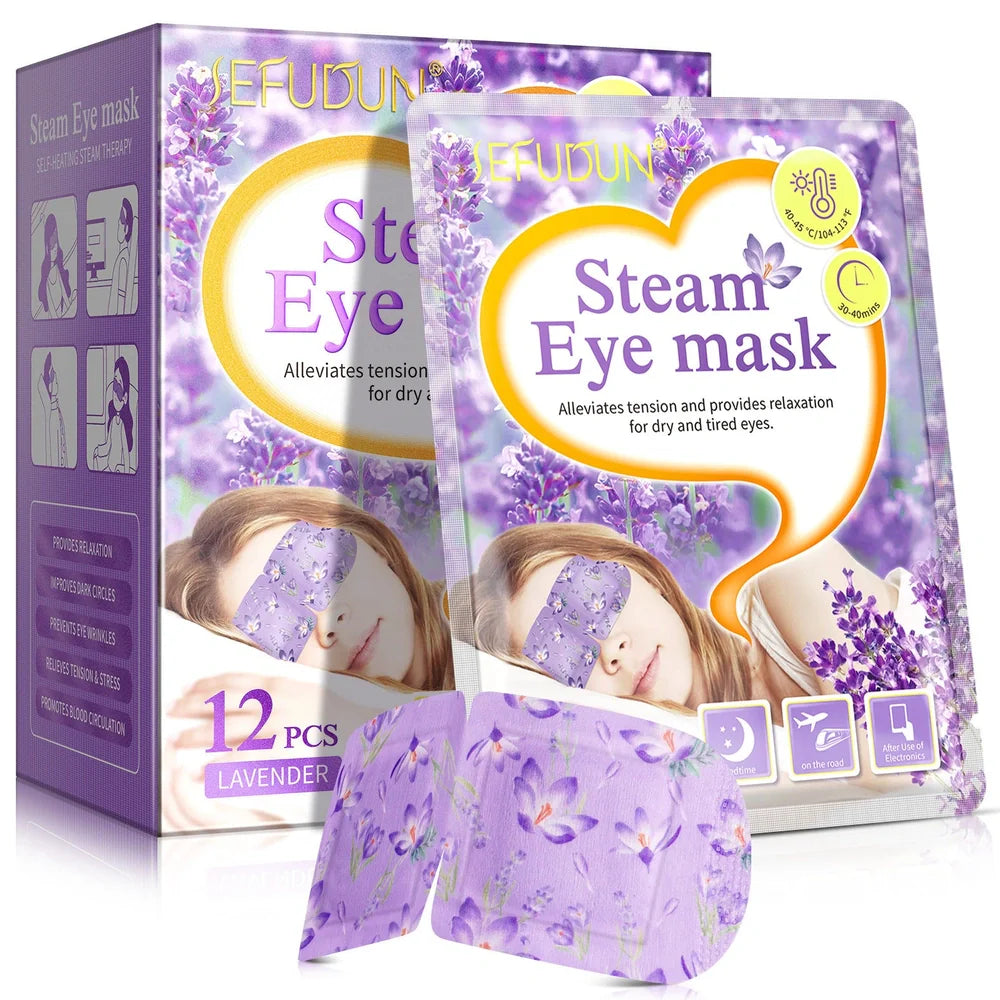 Disposable lavender-scented eye mask with steam heating technology, 12-piece pack