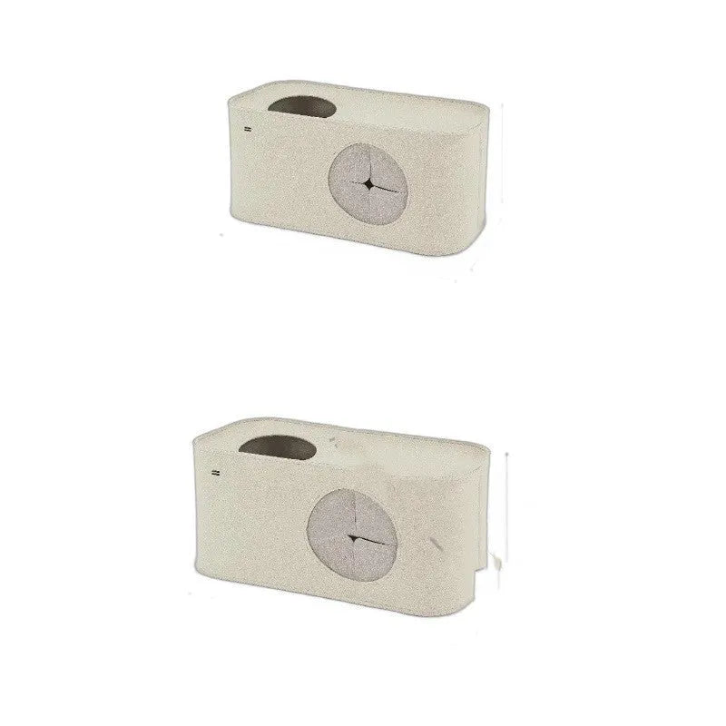 Khaki and grey foldable felt cat nest shown in two size options for pet beds or cage inserts.