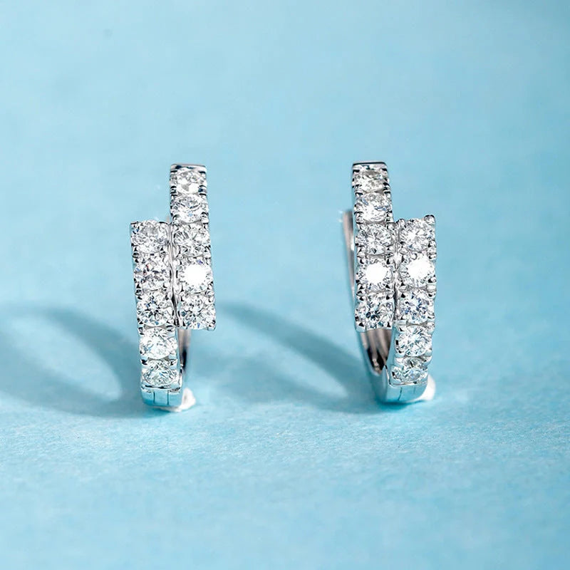EK217 Small Diamond Ear Clip in white gold, geometric design, Korean style