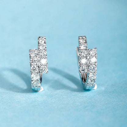 EK217 Small Diamond Ear Clip in white gold, geometric design, Korean style
