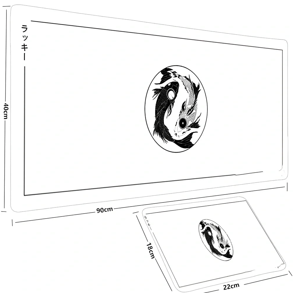 Big Anime Fish Mouse Pad in 900x400x3mm size with non-slip rubber base and vibrant heat transfer print