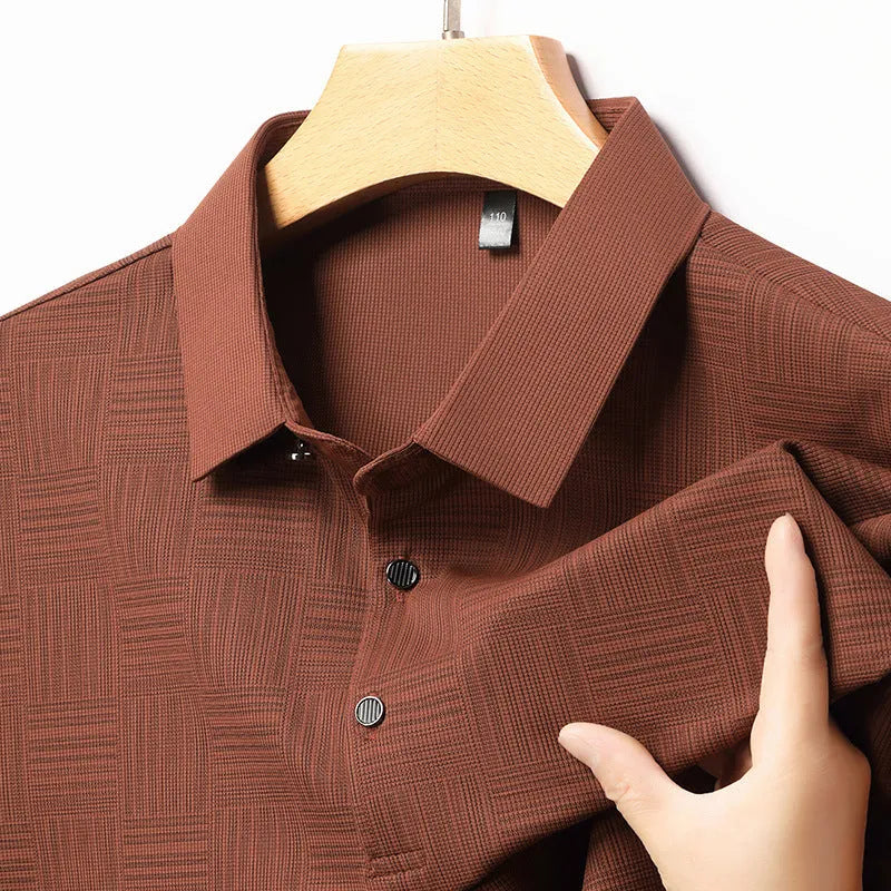 Men's slim fit lapel t-shirt in chemical fibre blend fabric available in multiple colours and sizes