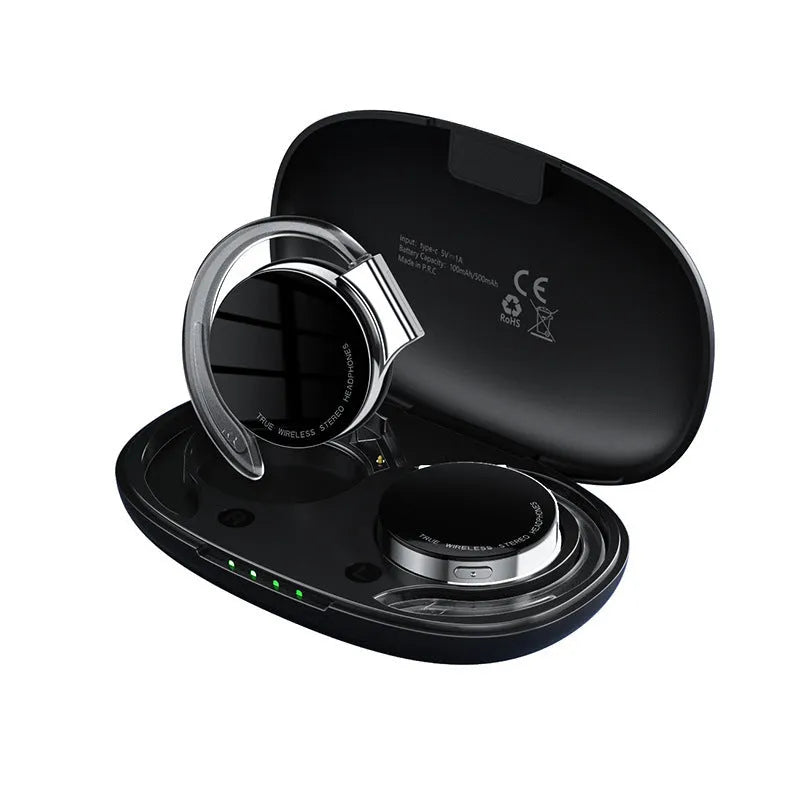 Black and white wireless Bluetooth sports earphones with in-ear ear plug design.