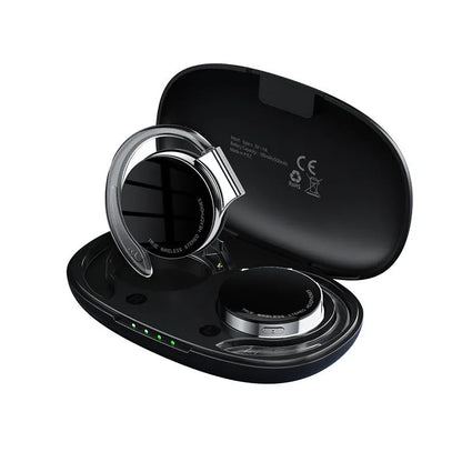 Black and white wireless Bluetooth sports earphones with in-ear ear plug design.