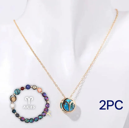 Natural stone bead necklace and matching bracelet set on display