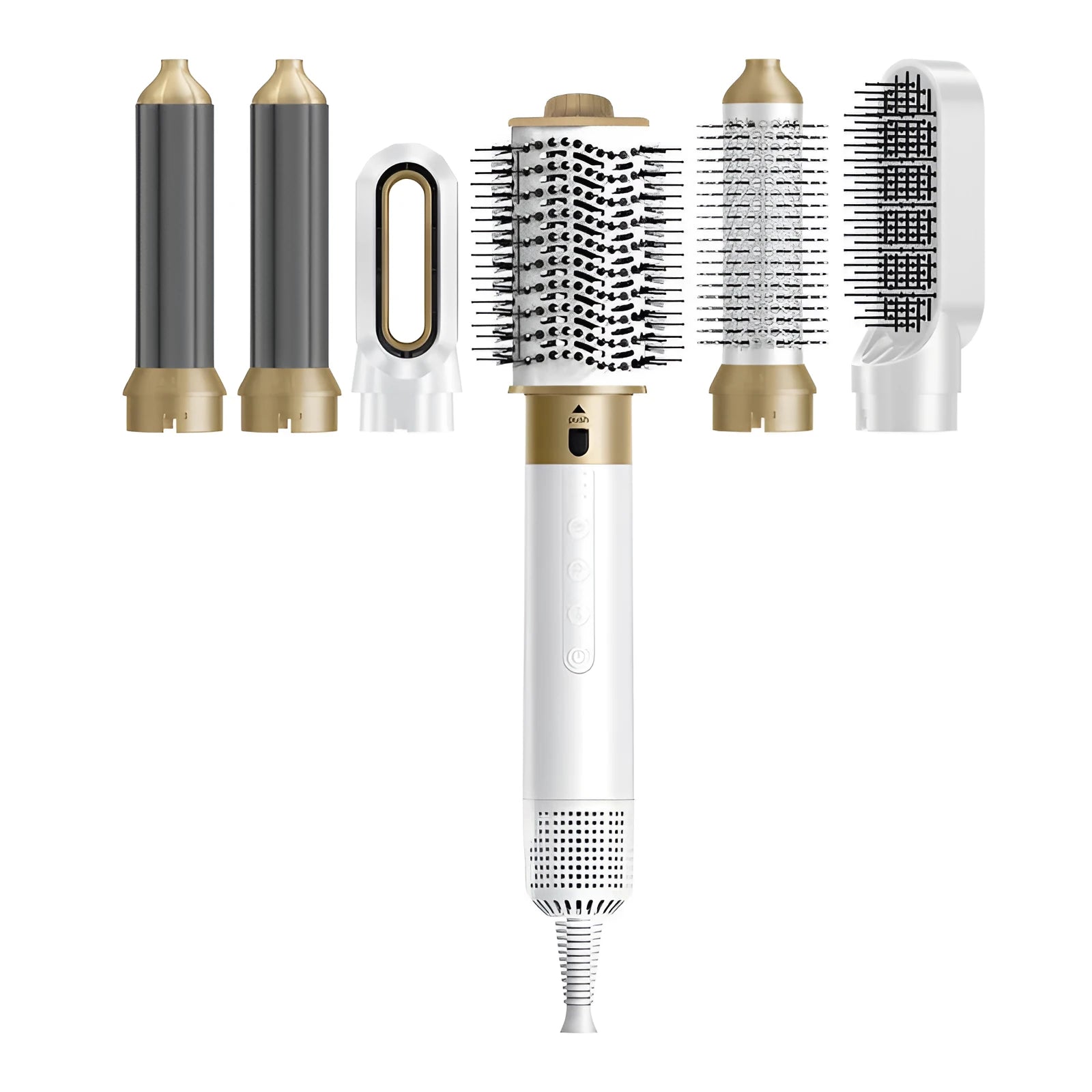 6-in-1 hot air styling comb with leather storage case for curling and straightening hair