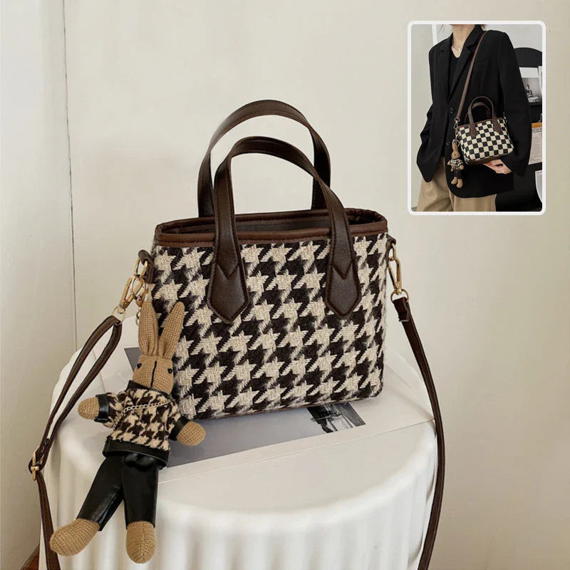 Premium houndstooth and plaid crossbody bags with stylish patterns, comfortable wool material, and versatile design